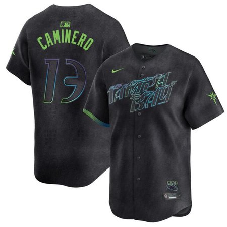 Men's Tampa Bay Rays #13 Junior Caminero Charcoal 2024 City Connect Limited Stitched Baseball Jersey